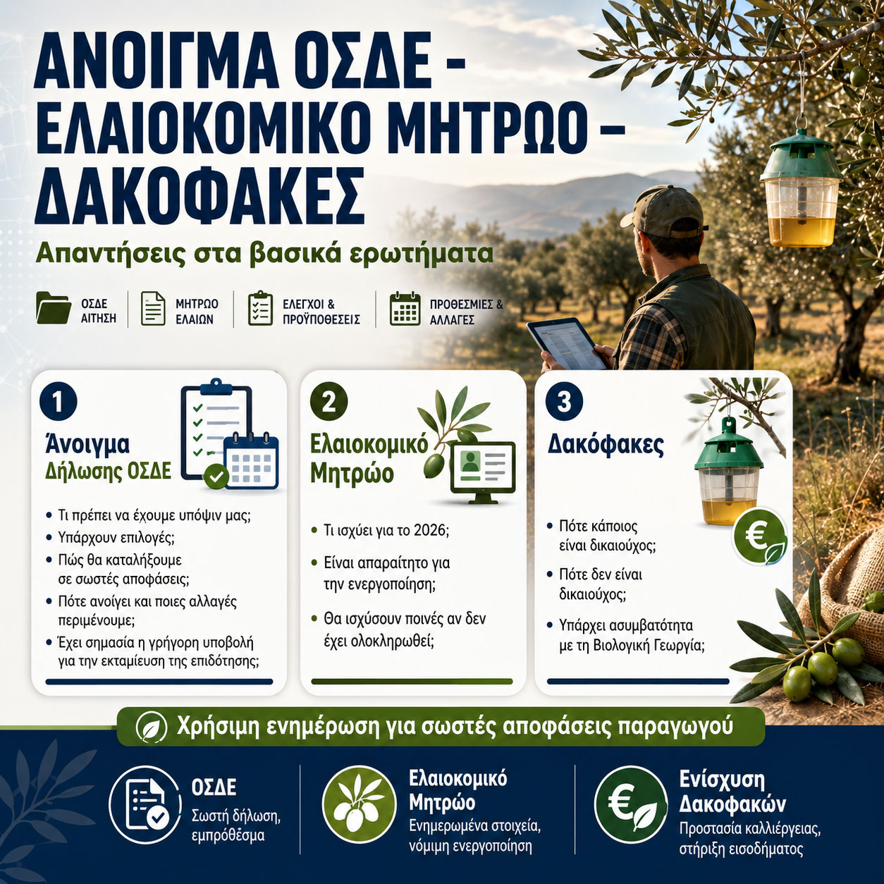 Άνοιγμα ΟΣΔΕ – Ελαιοκομικό Μητρώο – Δακόφακες